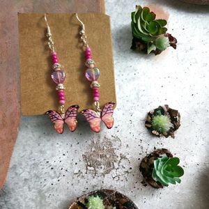 Handmade Pink Y2K Butterfly Drop Earrings